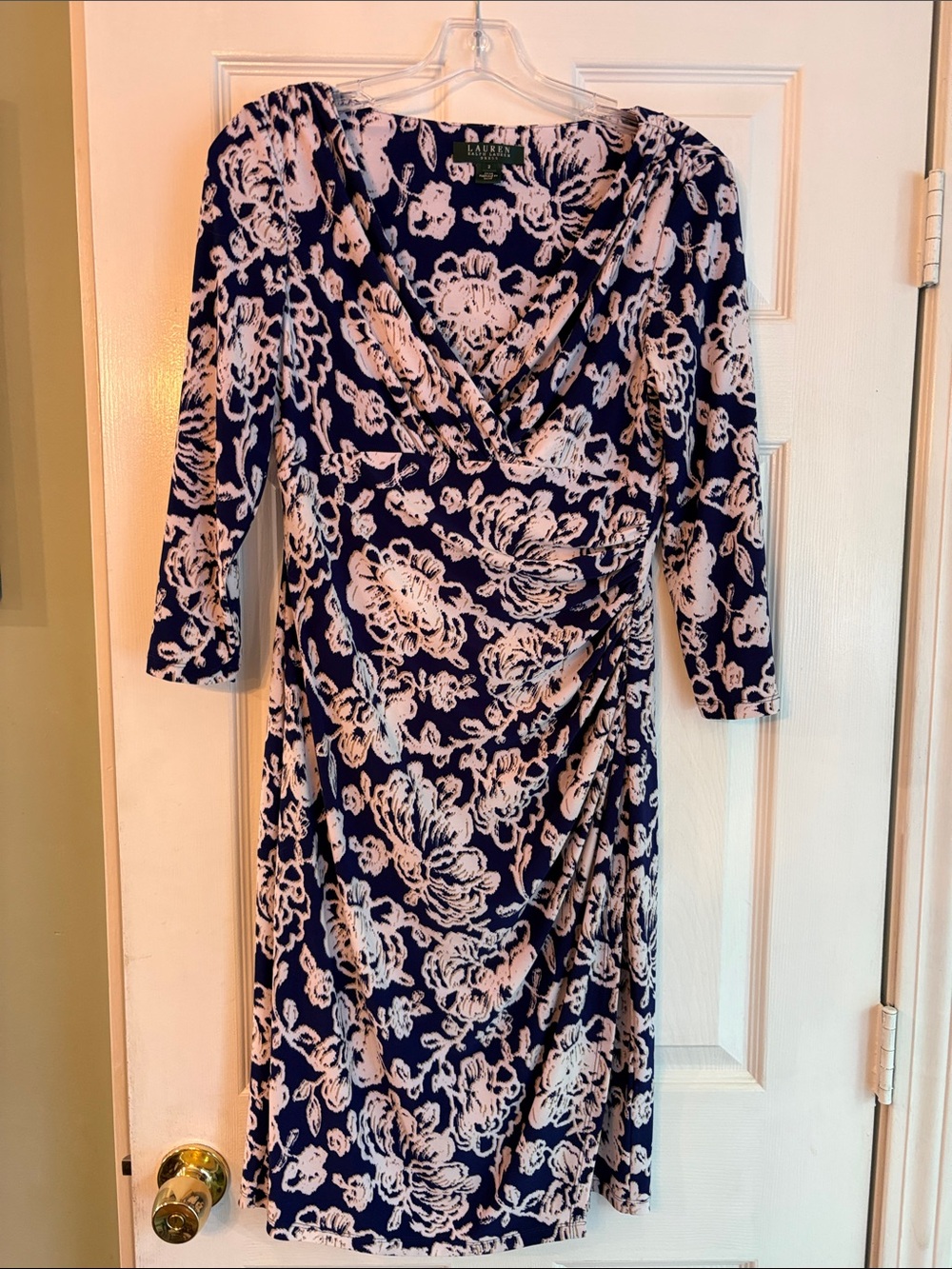 Lauren Ralph Lauren Navy and White Floral Wrap-Effect Midi Dress